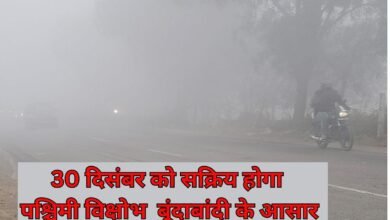 30 दिसंबर को सक्रिय होगा पश्चिमी विक्षोभ, बूंदाबांदी के आसार