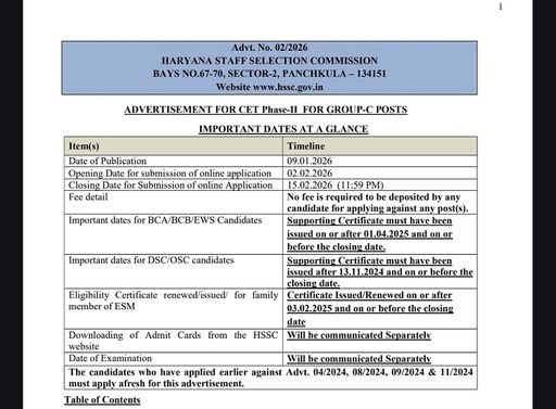 HSSC CET Recruitment begins in Haryana, applications for Group C from February 2, certificate dates fixed