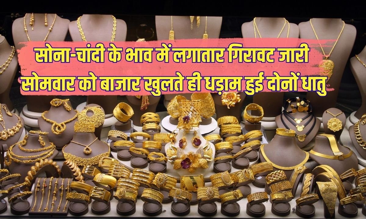 सोना-चांदी के भाव में लगातार गिरावट जारी सोमवार को बाजार खुलते ही धड़ाम हुई दोनों धातु